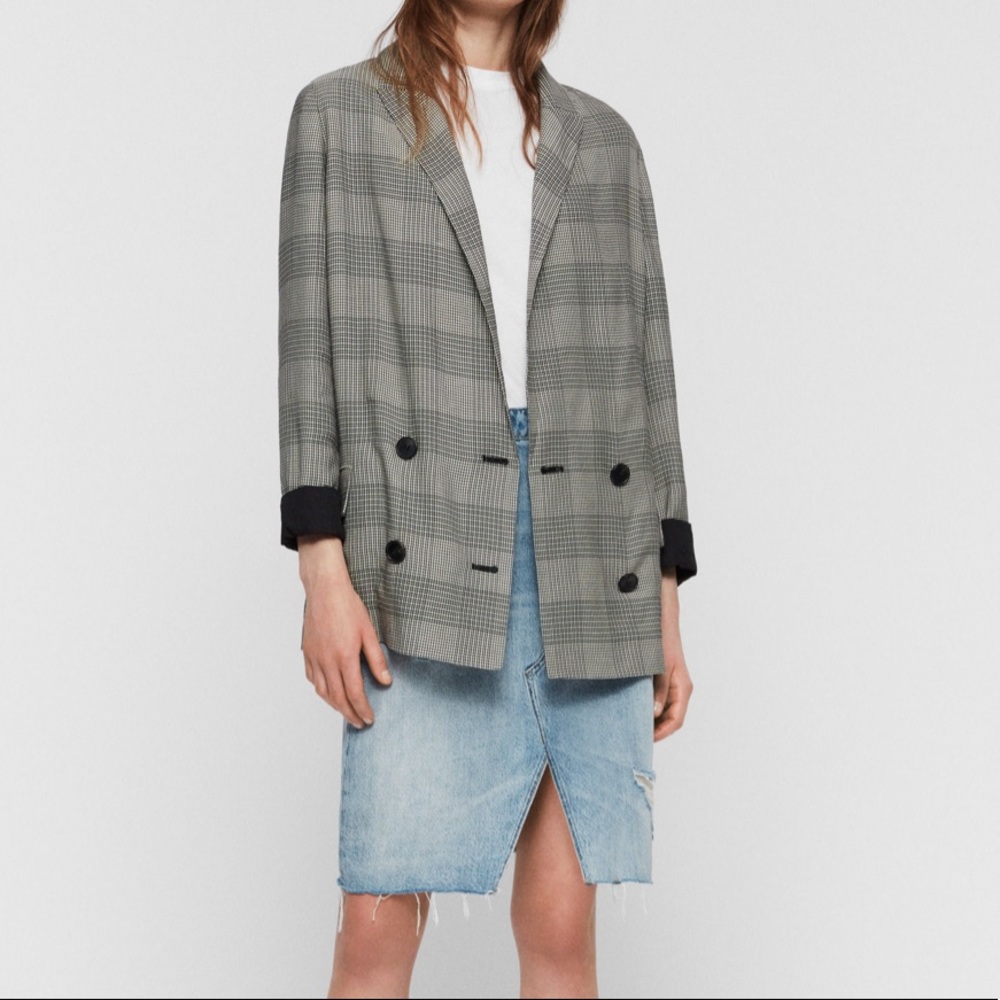 AllSaints Helei Sera Double Breasted Oversized Check Blazer 4